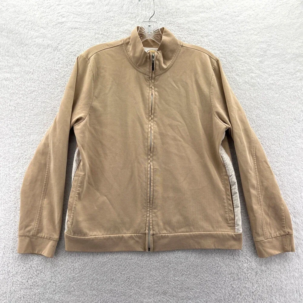 Talbots Jacket Womens Large Beige Tan Full Zip Cotton‎ Blend Long Sleeve Top